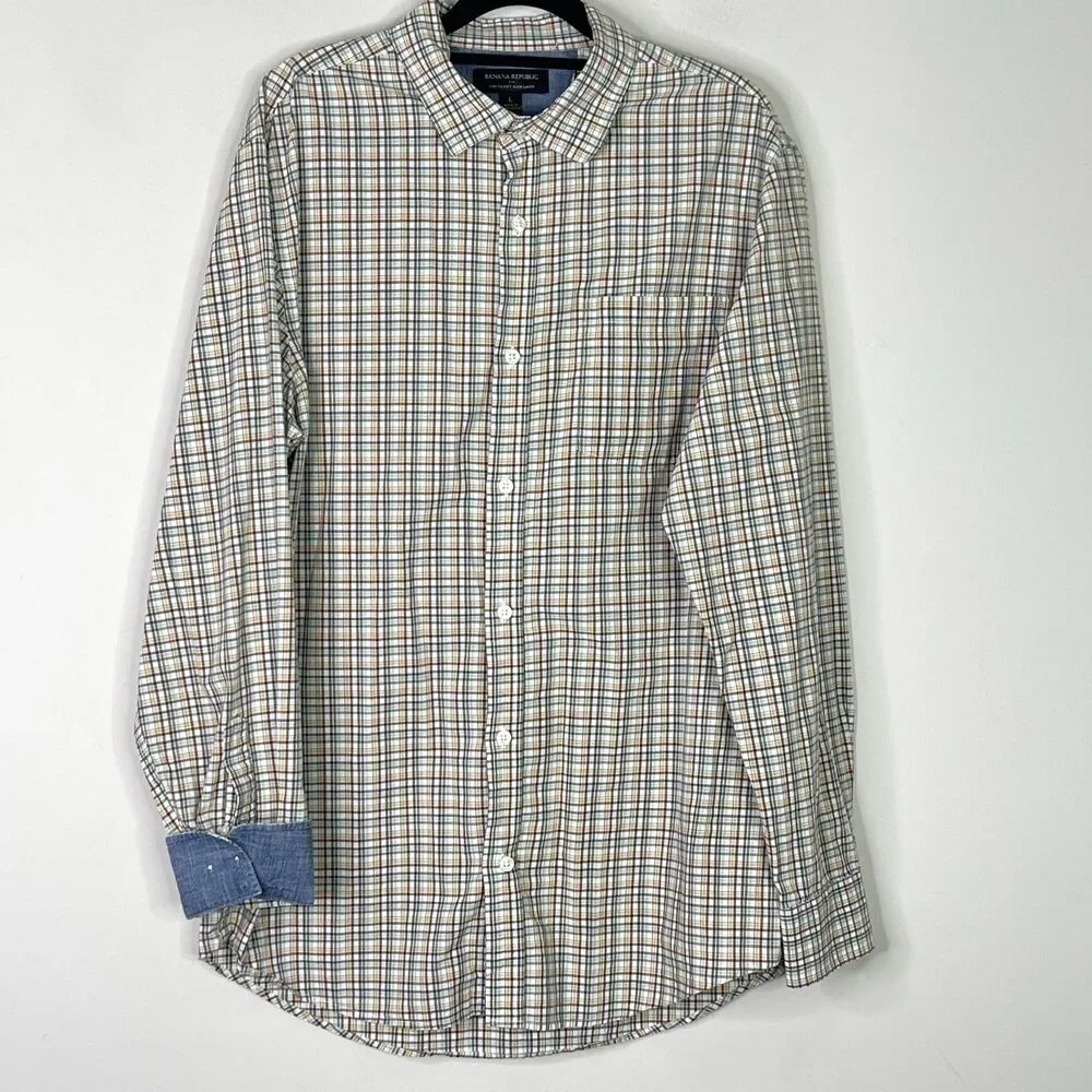 Banana Republic Stretch Slim Fit Soft Wash Plaid Shirt Men's Size Large